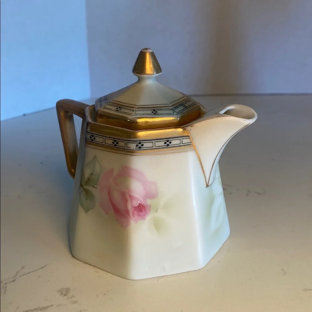 Vintage JSV Germany Porcelain Creamer Floral with Gold & Green Trim